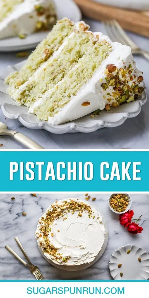 My pistachio cake is made WITHOUT any pudding mixes or emulsions! Instead, we’ll combine pistachios, almond extract, and browned butter (my secret ingredient) to create an incredible flavor and crumb. Pistachio Cake Recipe, Sugar Spun Run, Crumb Recipe, Butter Pecan Cake, Pistachio Pudding, Pistachio Cake, Almond Extract, Pecan Cake, Almond Flour Recipes