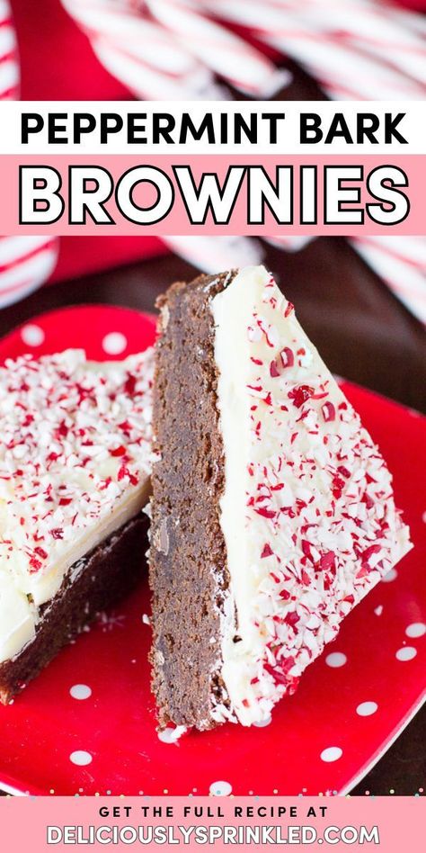 A perfect Christmas dessert idea! Your sweet treats to make at home must have these easy Peppermint Bark Brownies. With a layer of white chocolate and crushed candy canes, these double fudge brownies are delicious! Save this easy holiday baking recipe! Holiday Baking Recipes Easy, Peppermint Bark Brownies, Treats To Make At Home, Easy Peppermint Bark, Sweet Treats To Make, Easy Holiday Baking, Perfect Christmas Dessert, Easy To Make Snacks, Peppermint Candies