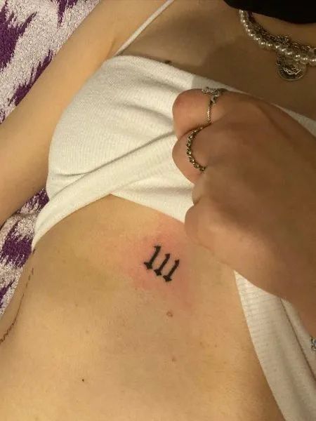 111 Neck Tattoo, Dino Tattoos, 111 Tattoo, Tattoo Under Chest, Under Chest Tattoo, Places For Tattoos, Small Chest Tattoos, Number Tattoos, Chest Tattoos For Women