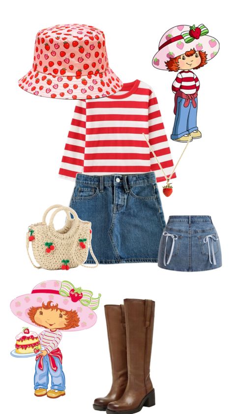 Strawberry Shortcake And Huckleberry Pie Costume, Strawberry Shortcake Characters Costumes Halloween Diy, Cute Halloween Costumes Strawberry Shortcake, Halloween Costumes Strawberry Shortcake, Strawberry Shortcake Women’s Costume, Strawberry Shortcake Outfits, Strawberry Shortcake Costume, Easy Costumes, Cute Halloween Costumes