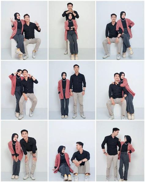 Gaya Foto Couple Studio, Photo Box Couple Pose, Photobox Ideas Pose Couple, Poto Studio, Photobox Pose, Pose Prewedding, Pose Couple, Family Photo Studio, Studio Photoshoot Ideas