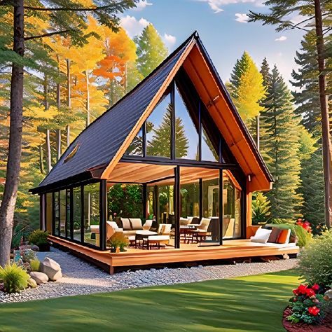 Tiny Wooden A-Frame Cabin Examples A Frame Cabins, Frame Cabin, House By The Sea, Traditional Frames, A Frame Cabin, A Frame House, Cabin Design, Tiny House Design, Sustainable Lifestyle