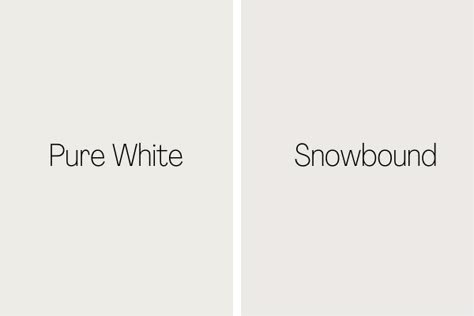 Pure White, by Sherwin Williams, vs. Snowbound Snowbound White Sherwin Williams, Snowbound Vs Shoji White, Sw Snowbound Vs Pure White, Pure White Sherwin Williams Walls, Pure White Vs Snowbound, Snowbound Paint, Pure White Paint Color, Sw Pure White, Sherwin Williams Pure White