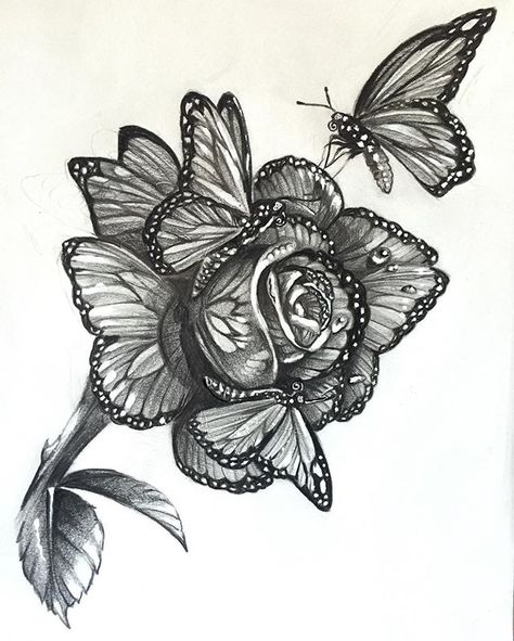 When butterflies get together and make a rose, I give you the Monarch Rose. GORGEOUS!!! For my sleeve Butterfly Sleeve Tattoo, Draw Rose, Butterfly Tattoo Cover Up, Rose And Butterfly Tattoo, Butterfly Name Tattoo, Tier Tattoo, Rose Drawing Tattoo, Skeleton Hand Tattoo, Drawing Flowers