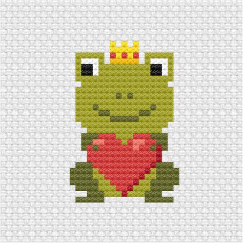 This cute frog holding a heart and with a little crown on it head is the latest addition to the animal holding hearts cross stitch pdf pattern series I am building up for my patrons. Frog holding a heart cross stitch pdf pattern - Ringcat Frog Cross Stitch Pattern Free, Heart Cross Stitch, Holding A Heart, Easy Cross Stitch Patterns, Animal Cross Stitch Patterns, Basic Embroidery Stitches, Cross Stitch Heart, Cute Frog, Cute Cross Stitch