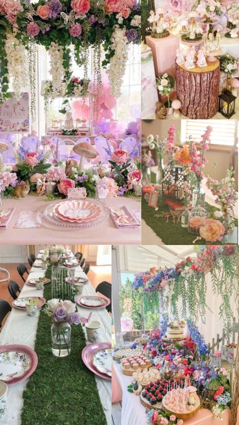 This could go for a fairy princess tea party table set up! Make it feel like you’re in a garden! Fairy Party Table, Fairy Tea Party Birthday, Fairy Garden Tea Party, Fairy Tea Party, Butterfly 1st Birthday, Fairy Tea Parties, Tea Party Table, Forest Party, 5th Birthday Party Ideas