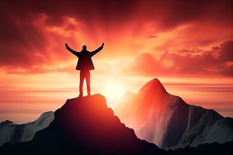 Photo successful businessman standing on... | Premium Photo #Freepik #photo #mountain-top #success-background #success-man #peak Winner Aesthetic, Background Success, Success Background, Success Images, Thumbnail Background, On Top Of A Mountain, Top Of A Mountain, Church Poster Design, Church Poster