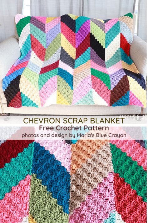 The Perfect C2C Scrap Blanket For Your Leftover Bits Of Yarn Scrap Yarn Crochet Blanket Pattern Free, Chevron Crochet Blanket, Scrap Blanket, Scrap Crochet, Crochet C2c Pattern, C2c Crochet Blanket, Scrap Yarn Crochet, Chevron Crochet, Scrap Yarn