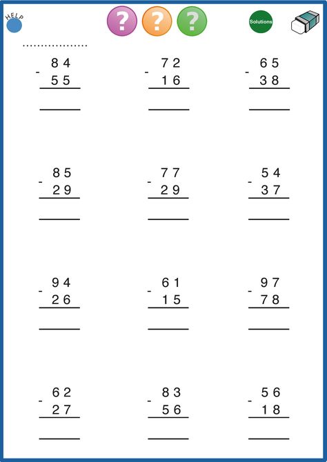 2 Digit Subtraction With Borrowing, Subtraction With Borrowing, Kindergarten Subtraction, Column Addition, Basic English Grammar Book, Tens And Units, Subtraction Kindergarten, Jumma Mubarik, Math Addition Worksheets