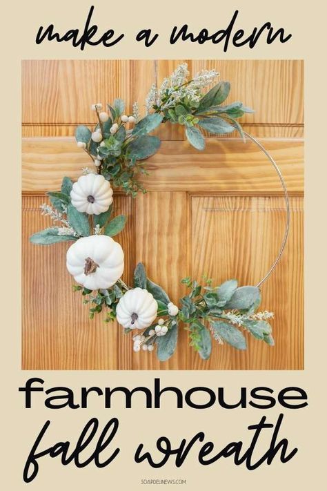 Modern farmhouse fall wreath ideas. This DIY modern farmhouse fall wreath is a beautiful way to add autumn accents to your front door. Learn how to craft modern farmhouse fall decor with this simple, yet elegant fall hoop wreath tutorial. My fall decorating idea includes step-by-step instructions on how to make a modern farmhouse fall wreath, along with a video tutorial of the process. Modern farmhouse fall decor with pumpkins to decorate your home for autumn. #falldecor #farmhouse #wreath #diy Brass Ring Wreath, Ring Wreath Diy, Fall Wreaths Diy Easy, Modern Farmhouse Fall Decor, Diy Farmhouse Wreath, Diy Modern Farmhouse, Farmhouse Fall Wreath, Modern Fall Decor, Modern Farmhouse Diy