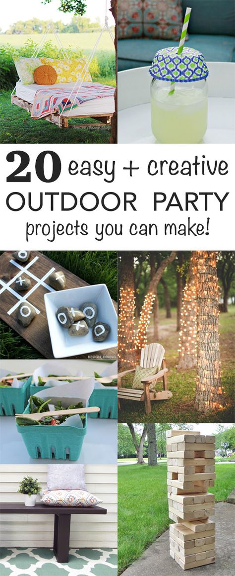 More than 20 easy DIY outdoor projects - perfect for dressing up your backyard or for summer parties and entertaining Diy Backyard Party Decorations, Diy Outdoor Party Decorations, Diy Outdoor Projects, Outdoor Party Ideas, Diy Outdoor Party, Diy Fotokabine, Party Projects, Outdoor Diy Projects, Backyard Games