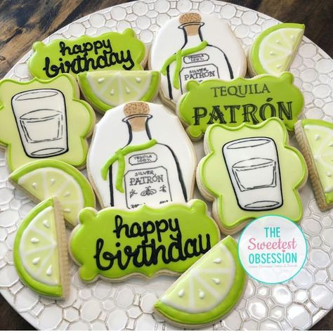 Tequila Cookies, The Sweetest Obsession, Cookies Cute, Margarita Party, Bachelorette Gift Bags, Patron Tequila, Tacos And Tequila, Bachelorette Gift, Dragon Birthday