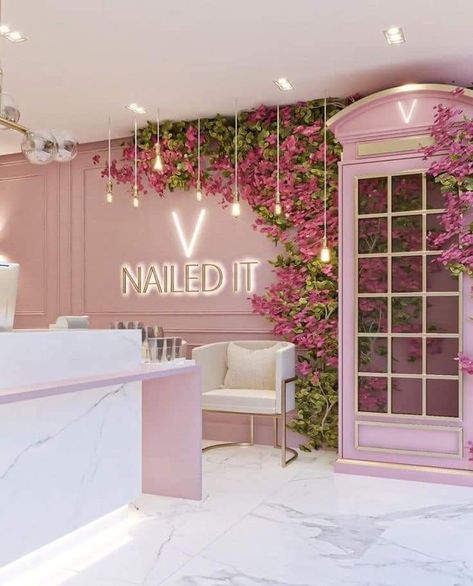 Makeup Table Decor, Pink Nail Salon, Salon Suite Decor, Product Animation Video, Makeup Studio Decor, Modern Dressing Table, Nail Salon Interior Design, Nail Salon Interior, Beauty Room Salon