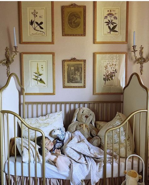 Country Cottage Chic, Mediterranean Nursery Theme, Non Traditional Nursery, Old Money Aesthetic Nursery, Vintage Chic Nursery, European Nursery Style, Vintage Floral Nursery Ideas, Old Money Kids Bedroom, Spanish Style Nursery