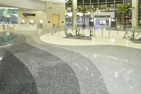 Terrazzo Lobby, Terrazzo Flooring Pattern, Terrazo Flooring, San Diego Airport, Terazzo Floor, Floor Pattern Design, Building Lobby, Terrazzo Design, Airport Terminal