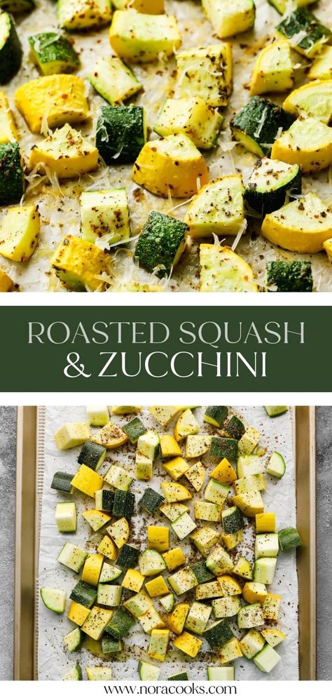 Roasted Squash and Zucchini is the perfect quick side dish for summer when produce is abundant. This vibrant recipe is loaded with plenty of spices and dried herbs that make the tender oven roasted veggies really flavorful. Asparagus And Squash Recipes, Roast Squash In Oven, Squash And Zucchini Recipes Oven, Squash Oven Roasted, Oven Roasted Zucchini And Squash, Roasted Zucchini And Yellow Squash, Roasted Squash And Zucchini, Baked Squash And Zucchini Recipes, Oven Roasted Squash