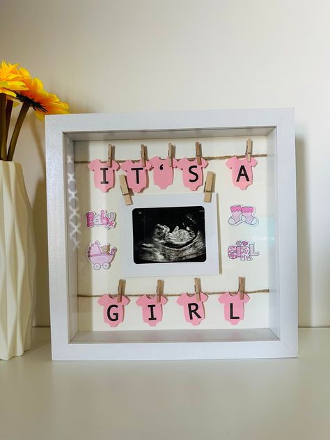 Shadow Box Gender Reveal Ideas, Ultrasound Shadow Box Ideas, Shadow Box Gender Reveal, Gender Reveal Shadow Box Ideas, Ultrasound Frame Ideas, Picture Shadow, Boy Shadow, Newborn Shadow Box, Baby Ultrasound Pictures