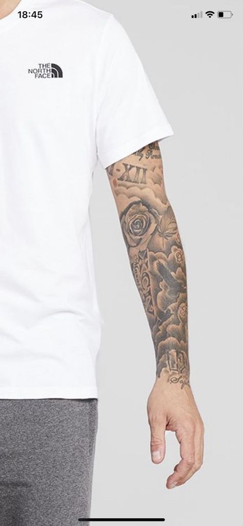 Pin by Milan de graeve on tattoo | Half sleeve tattoos for guys, Sleeve tattoos, Hand tattoos for guys Clouds Sleeve Tattoo Men, Filling In Tattoo Sleeve Negative Space, Full Arm Tattoo Men Design Inspiration, Cloud Tattoo Sleeve Forearm, Half Sleeve Tattoo For Men Forearm Ideas, Upper Arm Tattoo Men Half Sleeves Design, Full Hand Tattoo Men, Upper Arm Tattoo Men Half Sleeves, Mens Upper Arm Tattoo