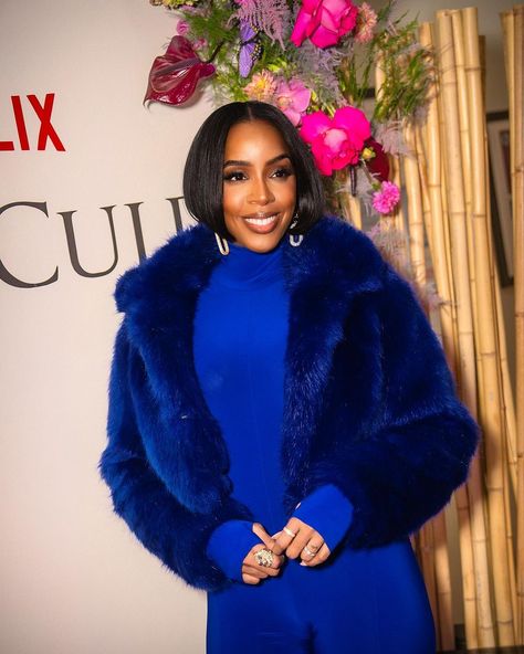 Kelly Rowland And Blue Ivy, Kelly Rowland Mea Culpa, Kelly Rowland Sunglasses, Fitted Blue Faux Fur Outerwear, Luxury Blue Fur Coat, Kelly Rowland, Style Icons, Black Women, Beauty