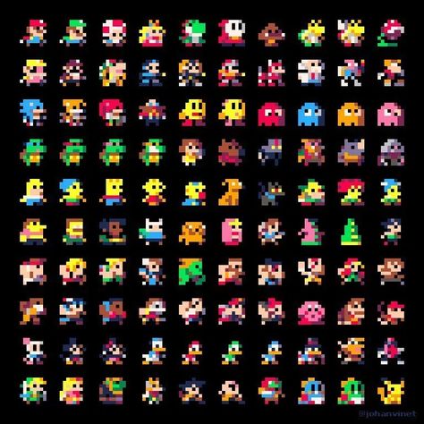 Classic characters as 8x8 sprites / Boing Boing Pixel Art Character Design, 8 Bit Pixel Art, How To Pixel Art, Image Pixel Art, Pixel Character, Pixel Art Minecraft, 2d Platformer, Piskel Art, Character Design Cartoon