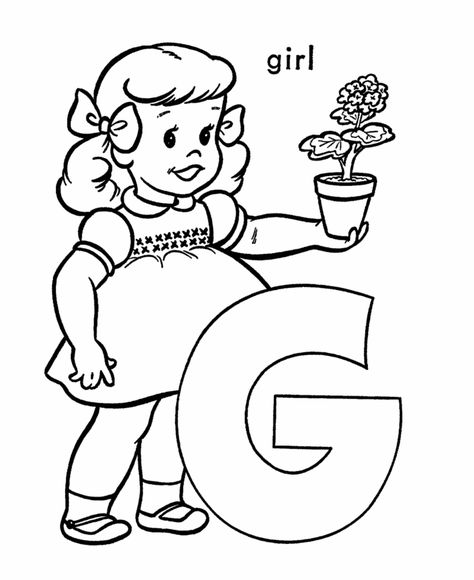 ABC Alphabet Coloring Sheet - G is for Girl Preschool Letter G, Letter H Crafts, Coloring Preschool, Free Disney Coloring Pages, Cinderella Coloring Pages, Dance Coloring Pages, Embroidered Alphabet, Pre Writing Practice, Color Worksheets For Preschool