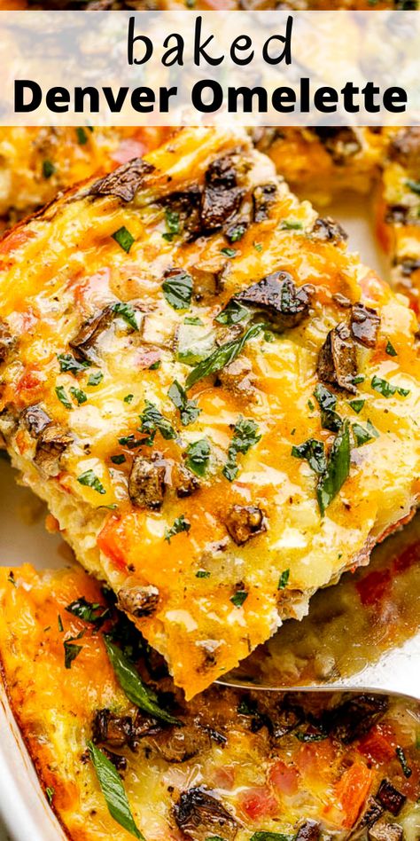 This Baked Denver Omelette recipe is packed with onions, peppers, ham, and cheese and it’s so easy to make. It’s fluffy, and delicious, and sure to be your new weekend breakfast recipe. Denver Omelette Recipe, Baked Omelette Recipe, Denver Omelette, Pineapple Margaritas, Denver Omelet, Ham And Cheese Omelette, Easy Weeknight Recipes, Omlet Recipes, Omelette Recipe Easy