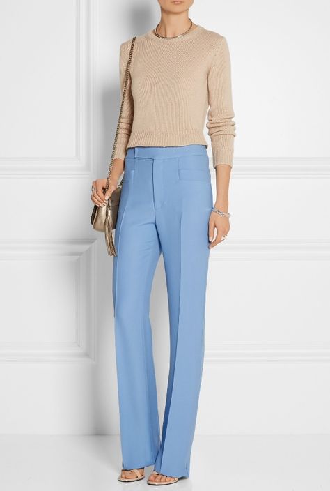 Gucci pants Pale Blue Pants Outfit Women, Light Blue Dress Pants Outfit For Women, Periwinkle Pants Outfit, Light Blue Pants Work Outfit Women, Light Blue Beige Outfit, Light Blue And Beige Outfit, Light Blue Dress Pants Outfit, Light Blue Slacks Outfit Women, Light Blue Trouser Outfit Women