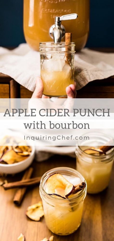 Apple Cider And Bourbon, Cider Punch, Apple Cider Punch, Apple Cider Cocktail, Cider Cocktails, Boozy Drinks, Fall Cocktails, Fall Drinks, Alcohol Drink Recipes