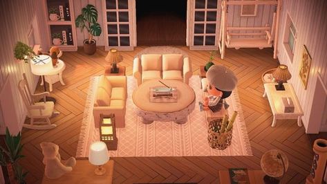 Acnh House Ideas Inside Living Room, Acnl Home Inspiration, Acnh Simple Living Room, Acnh Beginner House Ideas, Modern Animal Crossing Home, Anch House Idea, Acnh Cute Room Ideas, Cute Acnh Living Room Ideas, Animal Crossing Lounge Area