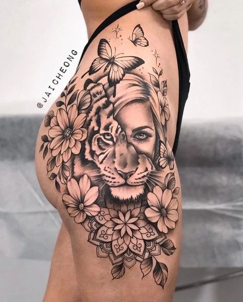 Side Thigh Tattoos, Girl Thigh Tattoos, Timeless Tattoo, Hip Thigh Tattoos, Tattoos For Women Flowers, Hip Tattoos Women, Tattoos For Black Skin, Forearm Tattoo Women, Leg Tattoos Women