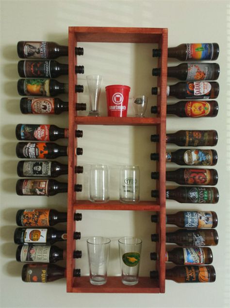 Our Top 10 Beer-Centric Obsessions On Etsy :: Drink :: Galleries :: Paste Beer Bottle Display, Beer Crafts, Beer Bottle Crafts, Beverage Bar, Mini Lights, Beer Drinker, Bottle Display, Glass Rack, Wall Rack