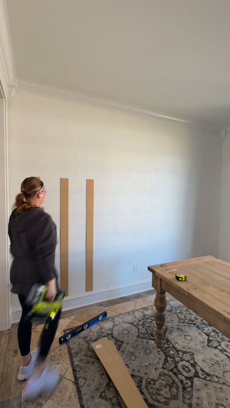 I gave my dining room wall a little makeover! I’ve been wanting to do a board and batten wall in this room for a long time but with blood prices being so high I kept putting it off. I decided to use bender boards and I love how it turned out 😍 Full tutorial in comments! | Shanty2Chic | Batten Wall, House Before And After, Shanty 2 Chic, Board And Batten Wall, Dining Room Wall, Sophisticated Decor, Board And Batten, Dining Room Walls, Trendy Decor