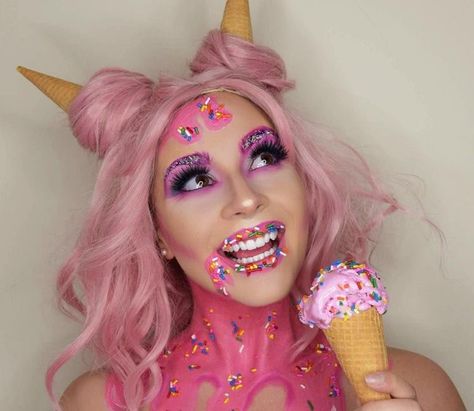 ❤️ Makeup Clown, Makeup Zombie, Fantasy Make-up, Halloween Make-up Looks, Candy Costumes, Creepy Halloween Makeup, Candy Makeup, Cute Halloween Makeup, Unicorn Makeup