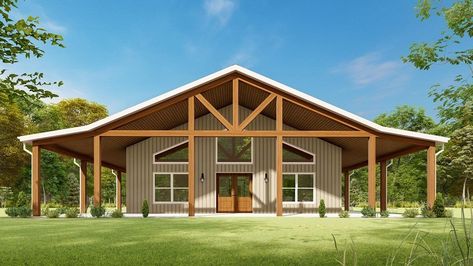 Single-Story 3-Bedroom Barndominium House with Wraparound Porch (Floor Plan) Barndominium Ideas With Porch, Pre Engineered Metal Buildings, Metal Building House, Metal House Plans, Metal Building House Plans, Rustic Barndominium, Porch Plans, Wraparound Porch, Barndominium Plans