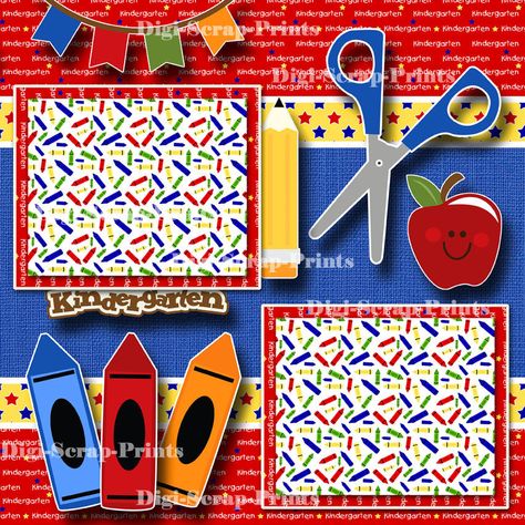 FIRST DAY OF KINDERGARTEN ~ 2 premade scrapbook pages SCHOOL layout BY DIGISCRAP | eBay Preschool Scrapbook, School Layout, School Scrapbook Layouts, Scrapbooking Retreats, Boy Scrapbook Layouts, Unique Scrapbooks, Scrapbook Pictures, Scrapbook Cover, School Scrapbook