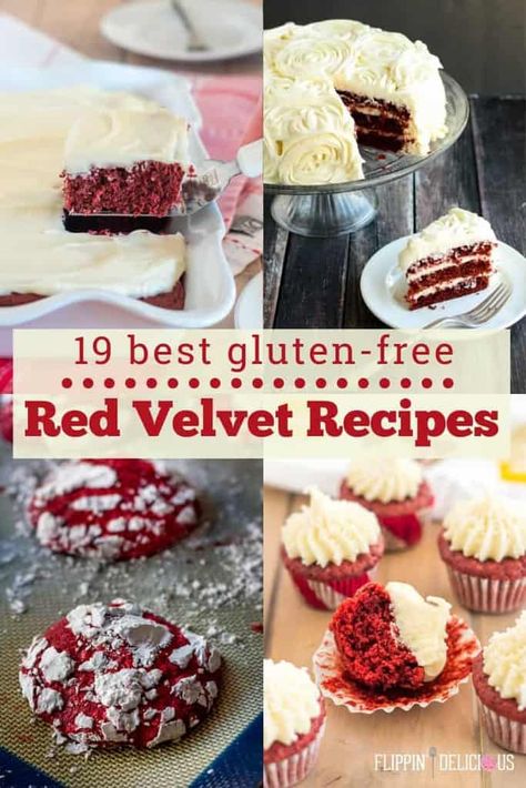 19 best gluten free red velvet recipes for everything from gluten free red velvet cake, gluten free red velvet brownies, gluten free red velvet cookies, gluten free red velvet donuts, and gluten free red velvet pancakes and waffles. #glutenfreebaking #glutenfree #glutenfreerecipes #redvelvet Gluten Free Red Velvet Cake, Gluten Free Red Velvet, Velvet Recipes, Red Velvet Donuts, Brownies Gluten Free, Gluten Free Valentines, Gluten Recipes, Tarte Vegan, Red Velvet Cupcakes Recipe