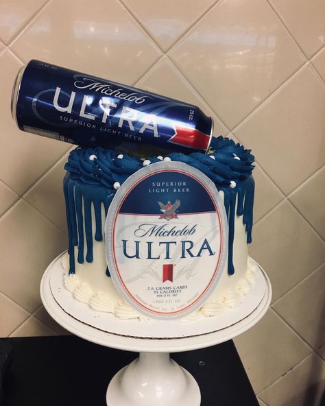 Beer Cakes For Men Birthday, Ultra Beer Cake, Michelob Ultra Beer Cake, Michelob Ultra Beer, Beer Cakes, Birthday Beer Cake, Cake Design For Men, Birthday Beer, Rosette Cake