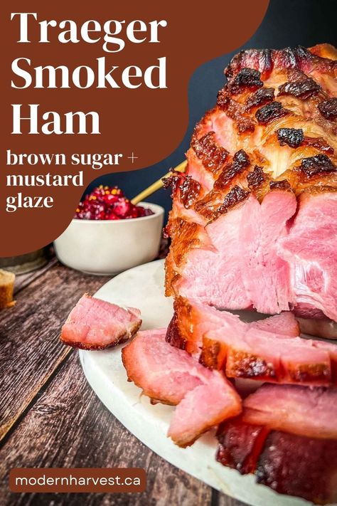 Treager Smoked Ham Recipes, Trager Smoked Ham Recipes, Smoked Ham On Traeger, Pit Boss Smoked Ham, Pellet Grill Ham Recipe, Traeger Smoked Ham Recipes, Traeger Ham Recipes, Bone In Smoked Ham Recipes, Traeger Smoked Ham