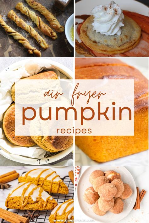 10+ Air Fryer Pumpkin Recipes - Easy and Delicious! - Ginger Casa Air Fryer Pumpkin Biscuits, Air Fryer Fall Desserts, Air Fryer Pumpkin Desserts, Halloween Air Fryer Recipes, Air Fryer Pumpkin Recipes, Fall Air Fryer Recipes, Pumpkin Recipes Quick, Air Fryer Pumpkin, Sweet Pumpkin Recipes