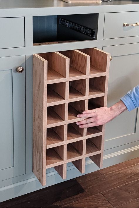 Wine Pull Out Drawer, Small Pantry With Wine Fridge, Wine Rack In Cabinet Built Ins, Wine Rack In Kitchen, Water Bottles Storage, Make A Wine Rack, Wine Rack Inspiration, Kitchen Cabinet Wine Rack, Wine Cubbies