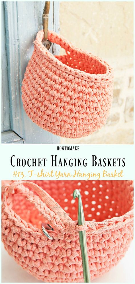 Crochet T-shirt Yarn Hanging Basket Free Pattern- Hanging #Basket; Free #Crochet; Patterns Crochet Vegetable Hanging Basket Pattern Free, T Shirt Yarn Crochet Patterns Free, Crochet Teardrop Basket Free Pattern, Crochet Hanging Basket Pattern Free, Crochet Hanging Baskets Free Patterns, Tshirt Yarn Crochet Patterns, Crochet Hanging Basket Free, Hanging Basket Crochet Pattern, Crochet Hanging Baskets