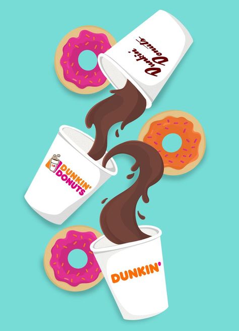 Dunkin Dounts, Drawing On Procreate, Donut Illustration, Two Coffee Cups, Donut Tattoo, Donut Pictures, Donut Drawing, Coffee Donut, Donut Logo