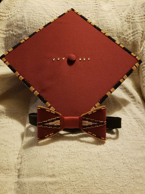 Beaded Graduation Cap with matching Beaded Bow Tie. Beaded Graduation Cap, Beaded Bow Tie, Beadwork Projects, Beaded Hats, Grad Cap Designs, Beaded Bow, Grad Caps, Graduation Cap Designs, Beaded Hat