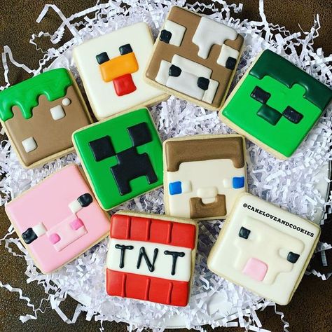 Easy Minecraft Cookies, Minecraft Biscuits, Minecraft Sugar Cookies, Minecraft Cookies Decorated, Minecraft Cookies, Minecraft Bday, Minecraft Party Decorations, Jamie Johnson, 10 Birthday Cake