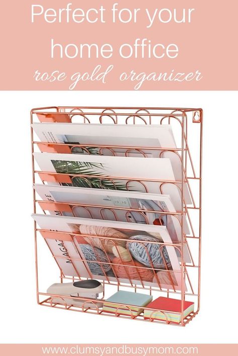 If you are working from home, you want to make your workspace even more beautiful. This file organizer is perfect for your office. It will make your office feminine, modern, stylish and stunning. It comes in rose gold and it's a perfect gift for people who work from home, bloggers, online teachers or stay at home moms.  #officedecor #homeoffice #organizer #rosegold #smalloffice #newspaperorganizer #organize #workplace #decor #affiliate Copper Office, Office Feminine, Rose Gold Office, Workplace Decor, Hanging File Organizer, Office Gallery Wall, Feminine Home Offices, Gold Office, File Organizer