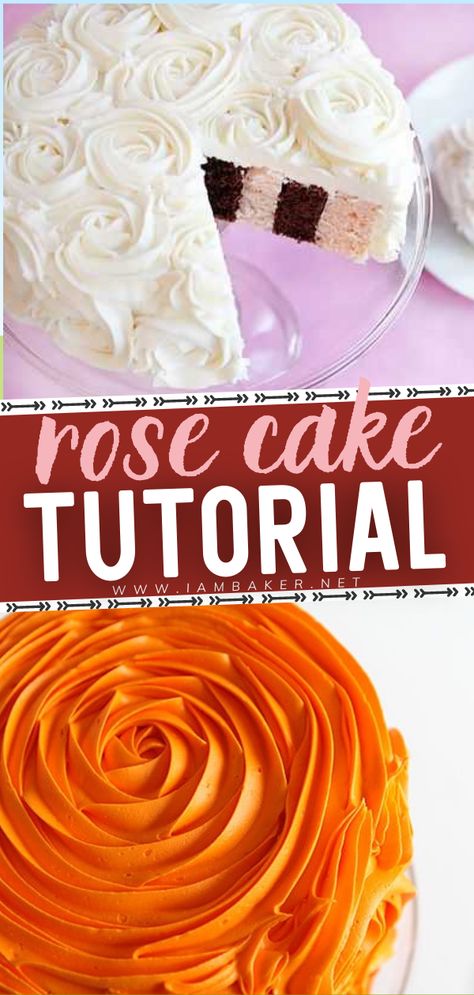 Valentine's and roses, what could be a more perfect combo? This Rose Cake would be the best Valentine's dessert idea! The rose frosting technique is so easy yet looks so good on cakes! Bakers can guarantee with this Rose Cake Tutorial. Pin this! Rosette Cake Tutorial, Cake Decorating Roses, Rose Cake Tutorial, Rose Frosting, Rose Petal Cake, Rose Icing, Rose Cake Design, Cake With Roses, Dessert Birthday