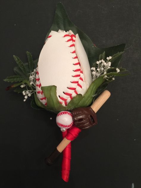 Baseball rose boutonniere and matching baseball rose corsage by SportYourFlower on Etsy Softball Wedding, Baseball Flowers, A Single Rose, Baseball Wedding, Baseball Crafts, Baseball Decor, Rose Corsage, Rose Boutonniere, Baseball Party