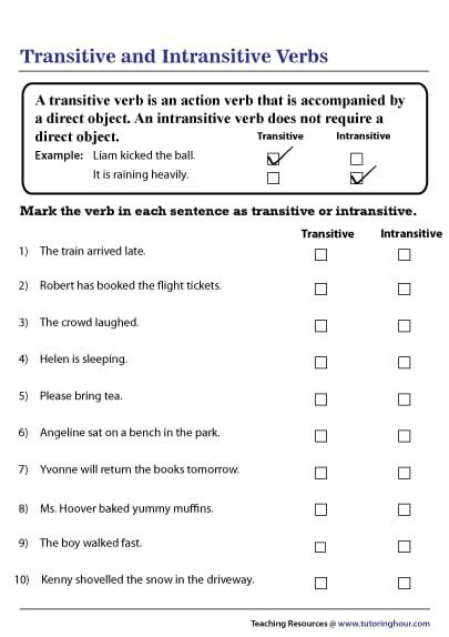 Transitive And Intransitive Worksheet, Intransitive Verbs, Verbs Esl, Verbs Worksheet, Grammar Sentences, Intransitive Verb, Transitive Verb, Verb Words, Dimensional Analysis