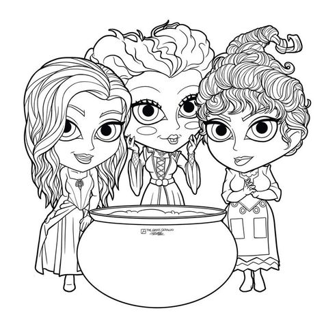 Cute Halloween Coloring Pages For Adults, Witch Colouring Pages, Horror Coloring Pages Free Printable, Hocus Pocus Drawing, Halloween Pictures To Color, Hocus Pocus Coloring Pages, Disney Halloween Coloring Pages, Halloween Coloring Pictures, Brunch Outfits Fall