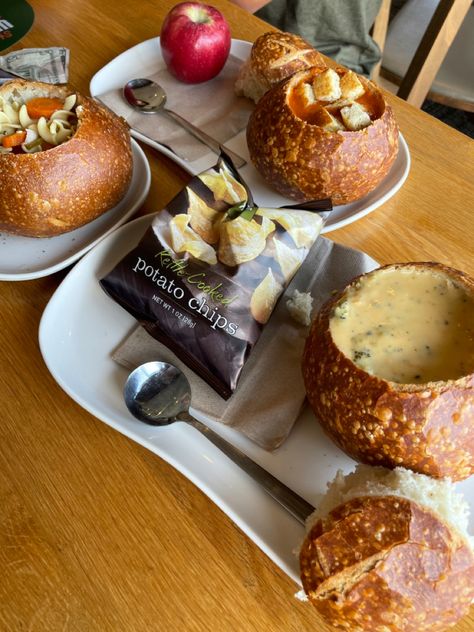 Bread Bowl Aesthetic, Panera Bread Aesthetic, Panera Aesthetic, Panera Bread Bowl, Panera Soup, Soup In A Bread Bowl, Soup Panera, Soup Aesthetic, Bread Bowl